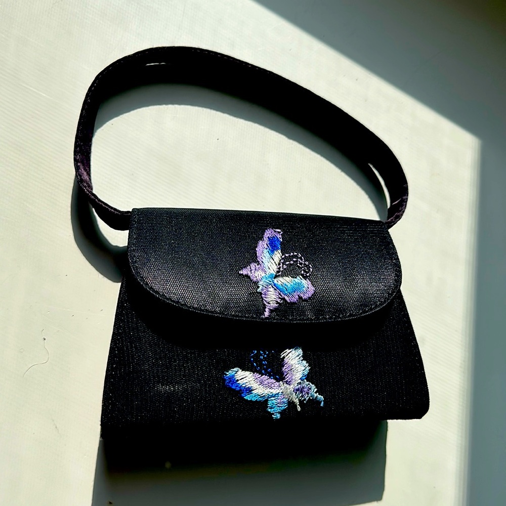 Black Temma Dahan small purse with sewn butterflies